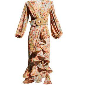 Bronx and Banco Luisa Belted Ruffle Maxi Dress Size S